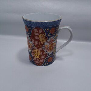Smithsonian Institution Floral Tea Coffee Mug Blue Red Gold Trim Cup Vintage